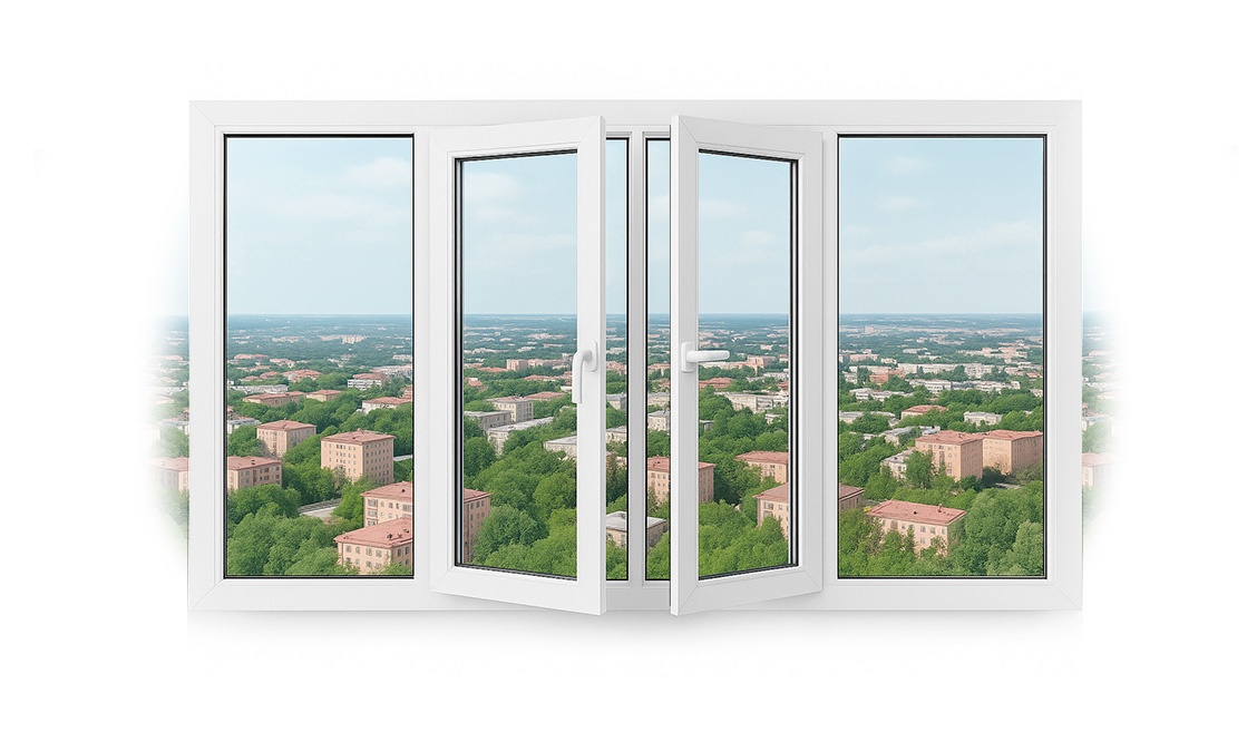 Четырехстворчатая балконная рама