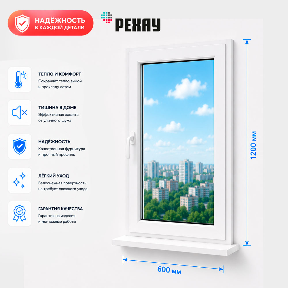 Одностворчатое окно Рехау Blitz 600×1200